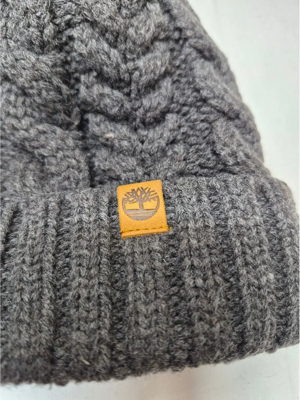 Timberland Gray Cable Knit Beanie Hat with Fleece Lining, One Size B473